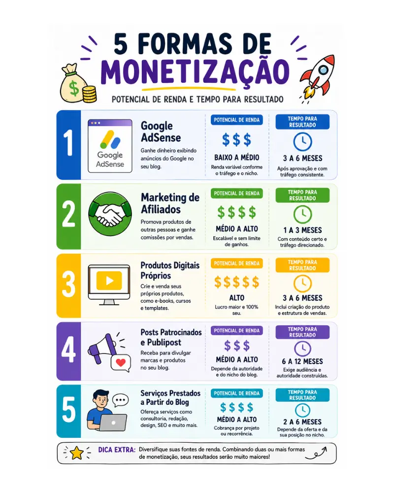5 formas de ganhar dinheiro com blog em 2026 comparativo
