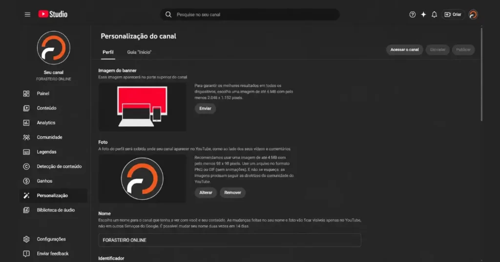 youtube studio configurações do canal palavras-chave e descrição