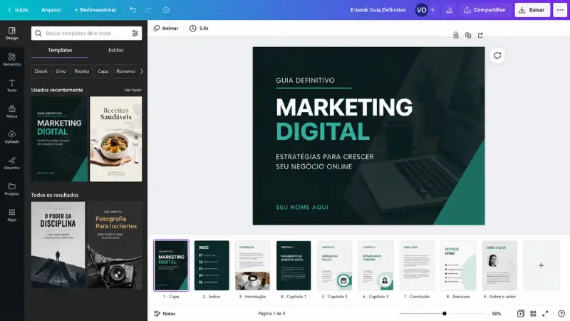 canva template para criar e-book e vender online com design profissional