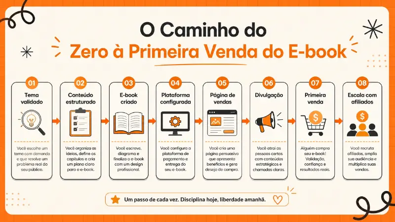 fluxo completo de como criar um e-book e vender online do zero à primeira venda