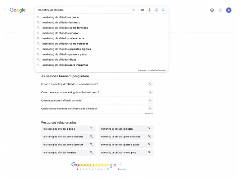 google como ferramenta gratuita de pesquisa de palavras-chave autocompletar e relacionadas