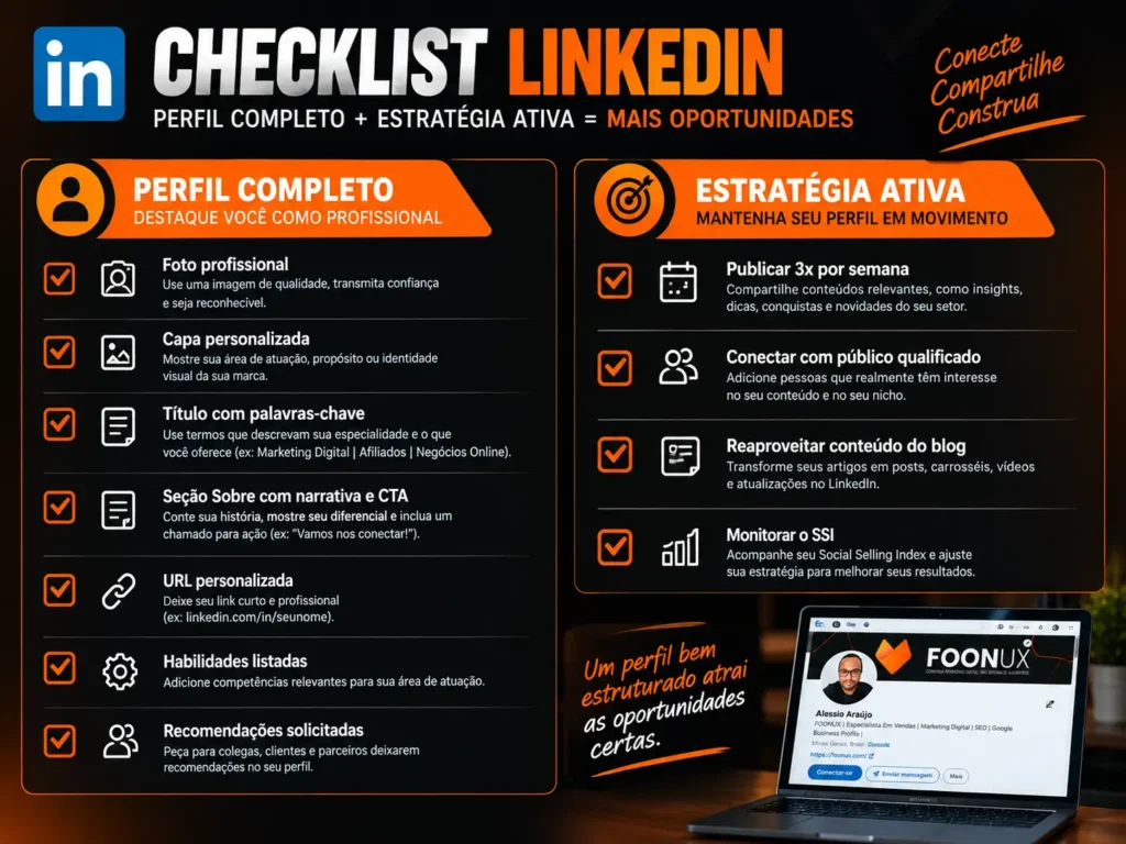 hecklist completo de perfil profissional no linkedin e estratégia de conteúdo