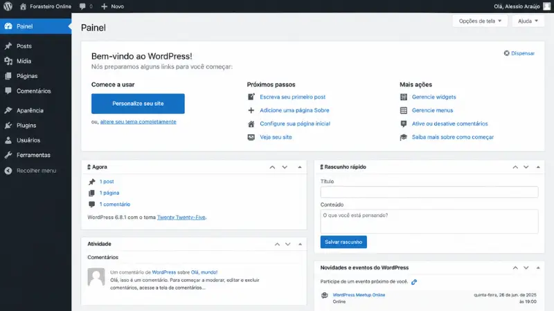 painel administrativo do wordpress como criar site menu lateral de opções